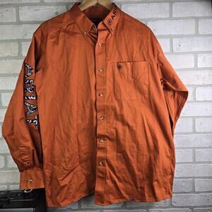 Ariat Men's Team Logo Twill Long Sleeve Button Rust Orange Shirt Sz. Medium